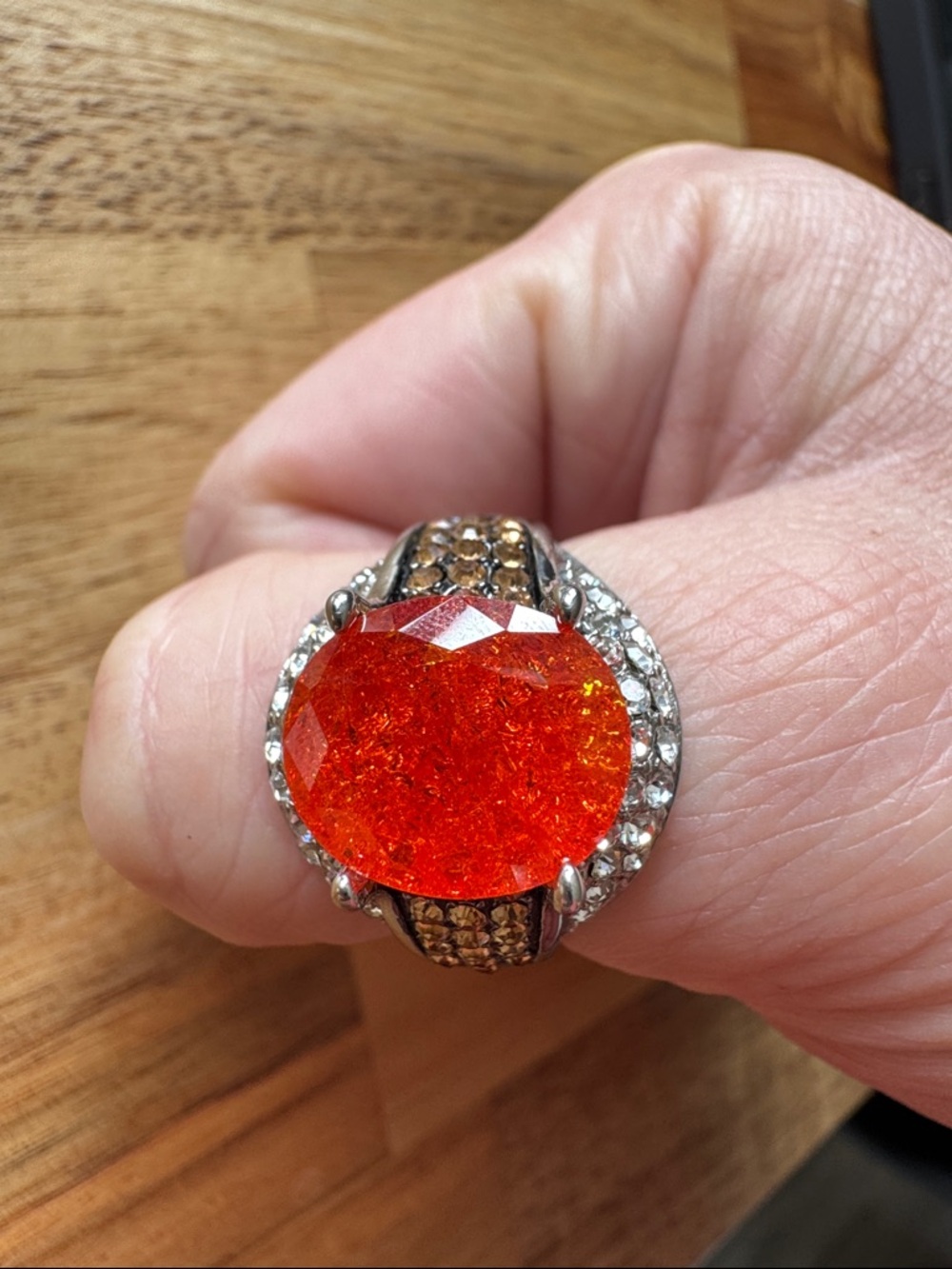 Bold Orange Crystal Statement Ring - Women's Fashion Jewelry